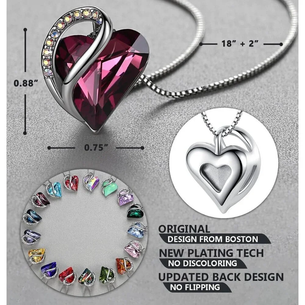 Infinity Love Birthstone Heart Pendant Amethyst Necklace Women Mom Wife Silver